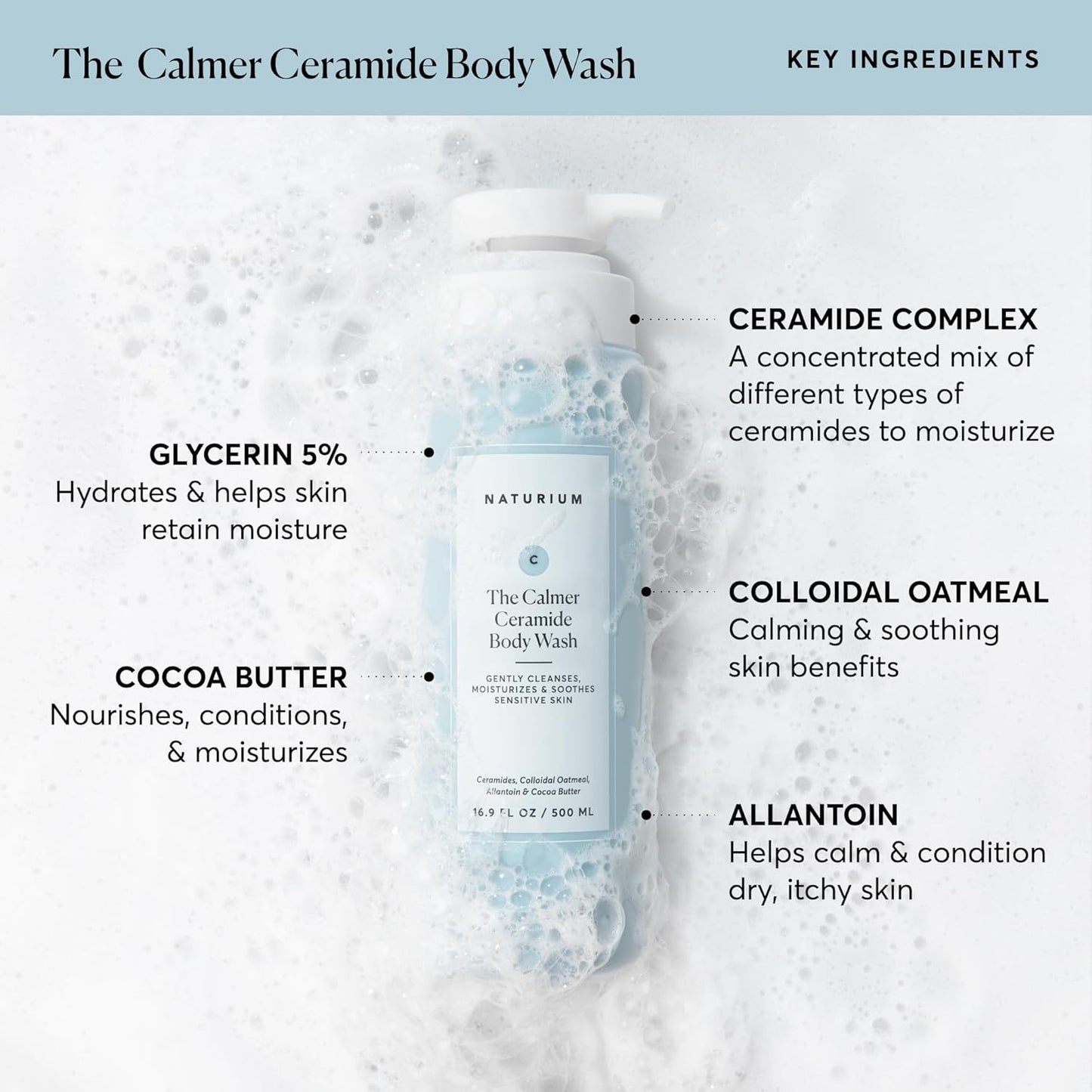 Naturium Calmer Ceramide Body Wash | Fragrance-Free & Moisturizing | 16.9 oz