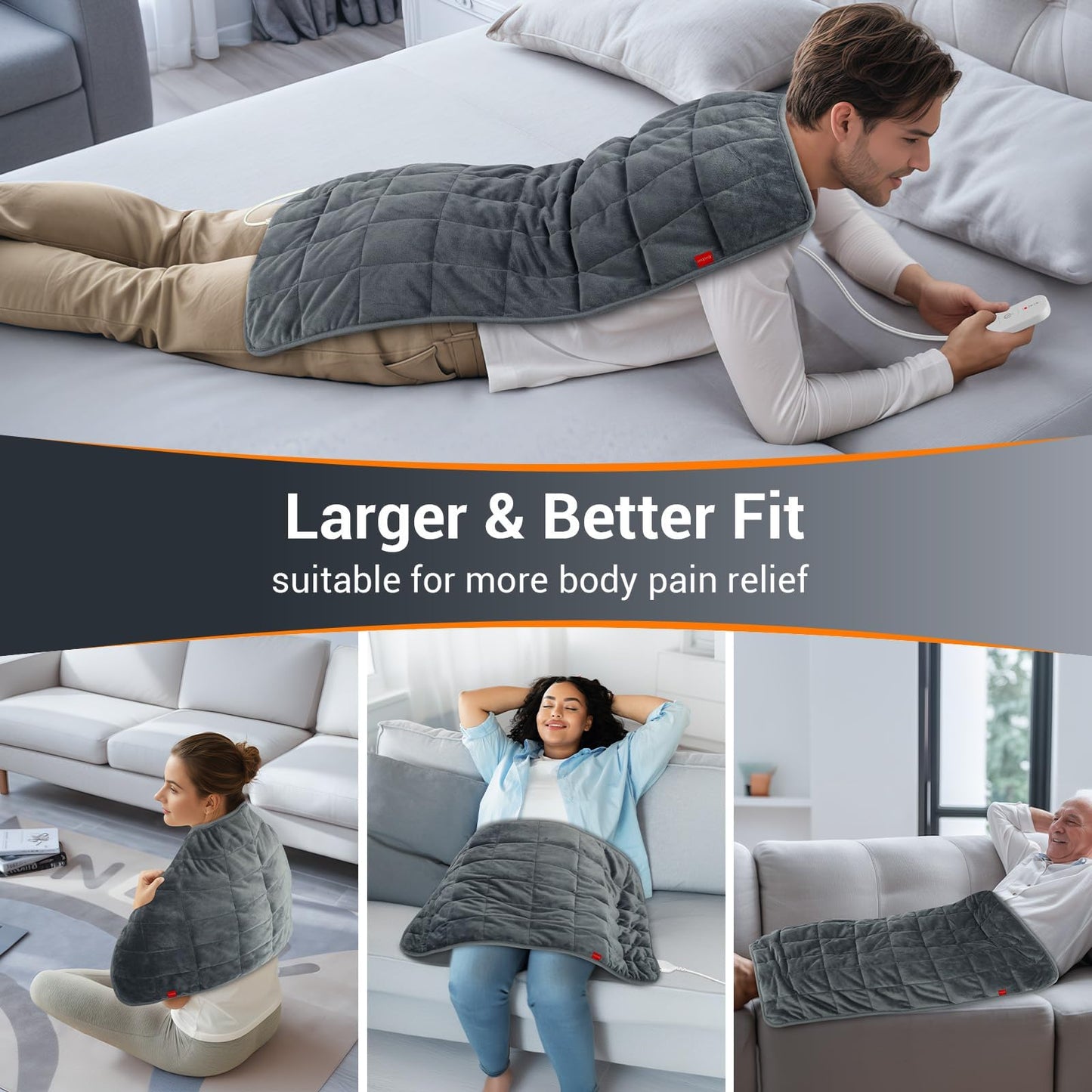 Comfytemp Weighted Heating Pad 17"×33" for Back & Cramps, Extra Large Electric Heat Pad, Birthday Days Gifts for Mom Women Men Dad, Full Body Heated Pad, Deeper Muscle & Pain Relief