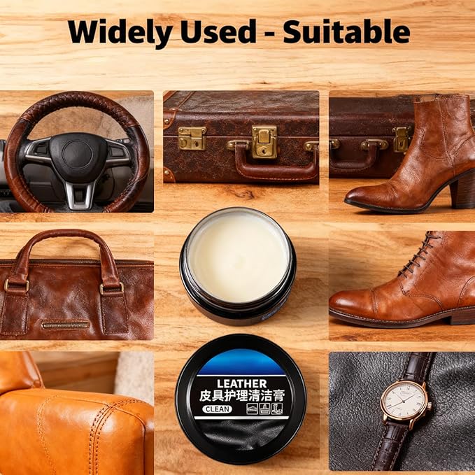 XIRUJNFD 160g/5.6oz Cleaning and Care Cream for Leather Care Conditioner, Restores & Protects for Dashboard, Steering Wheel Protection, Bag, Clothing, Sofa, Furniture, with Towels & Sponges (1)