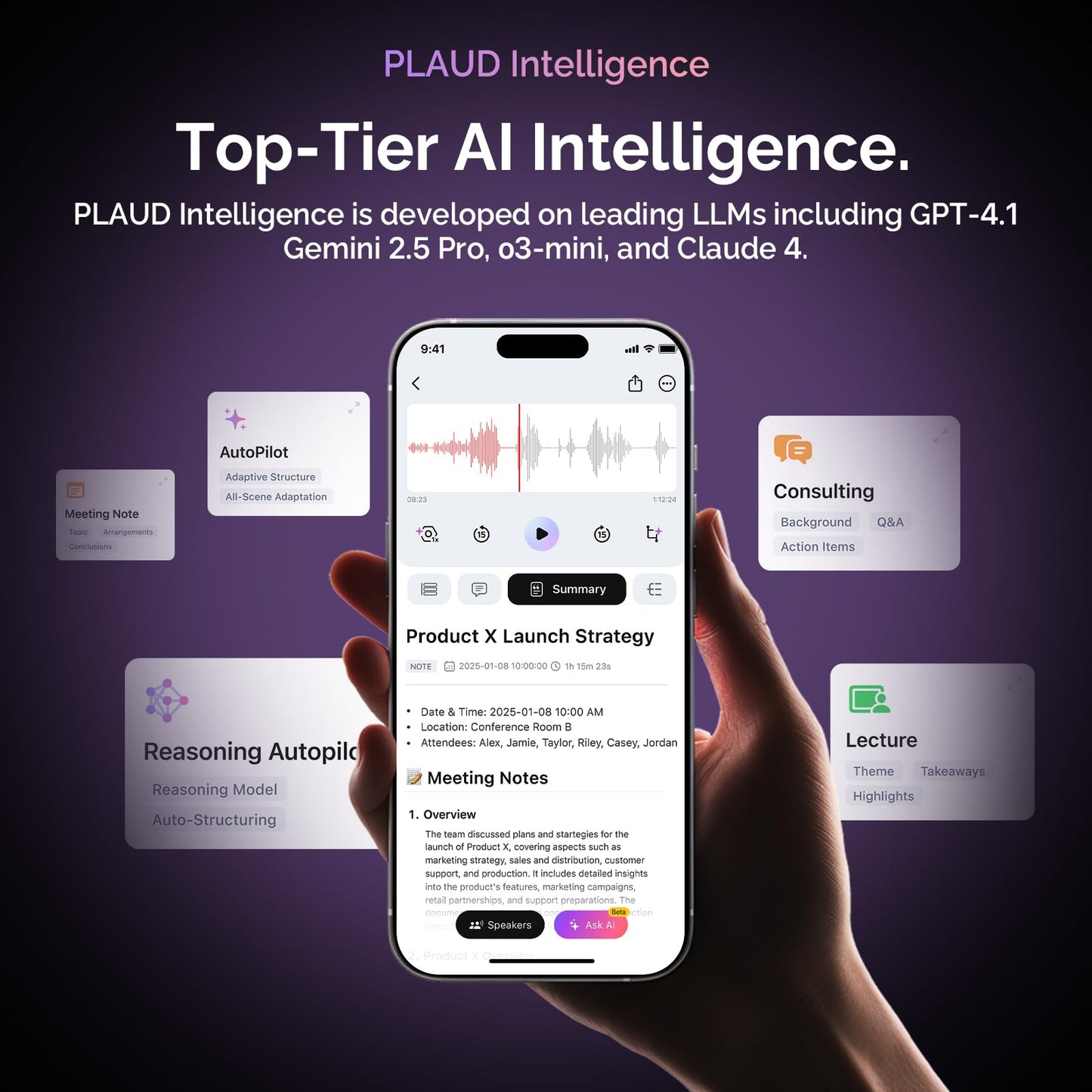 AI Voice Recorder, PLAUD NotePin Voice Recorder, App Control, AI Notetaker, AI Transcribe & Summarize, Support 112 Languages, 64GB Memory, Audio Recorder for Lectures, Meetings, Cosmic Gray