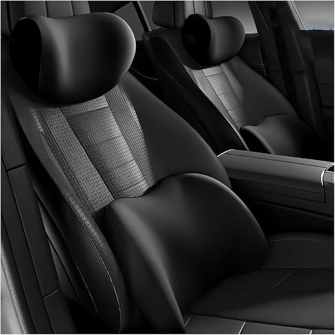 Car Lumbar Support Pillow and Car Neck Pillow Kit for Acura Integra Type S 2023 2024 2025 2026, Car Seat Neck Back Rest Pillows, Ergonomic Car Seat Headrest & Lumbar Cushion,A Black