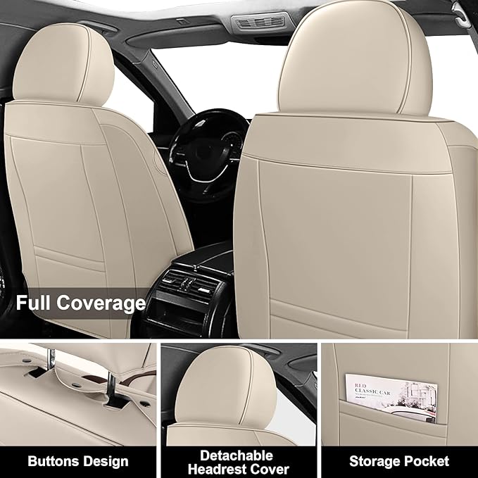 Fit for 98% of Mercedes Benz Car Seat Covers with Headrests, Premium Nappa Leather Seat Cover, Fully Wrapped Protect Modern Style Seat Cover (5-Seat Luxury, Beige & Brown)