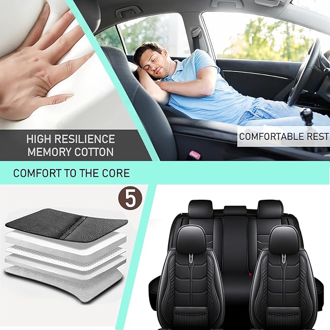 Leather Car Seat Covers Fit for Toyota FJ Cruiser 2002-2024, 5 Seater Car Seat Cover, Premium Waterproof, Scratch Resistant Car Interior Accessories (Full Set Black)