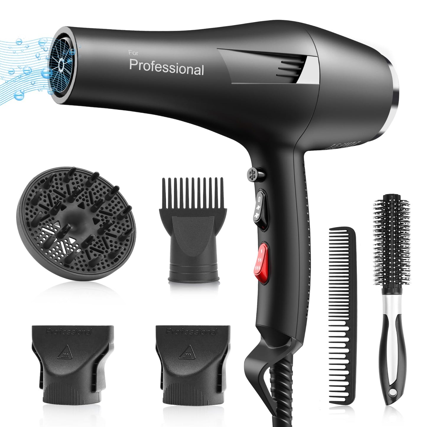Faszin Ionic Salon Hair Dryer, Professional Blow Dryer 2200W Ac Motor Fast Drying With 2 Speed, 3 Heat Setting, Cool Button, Wit