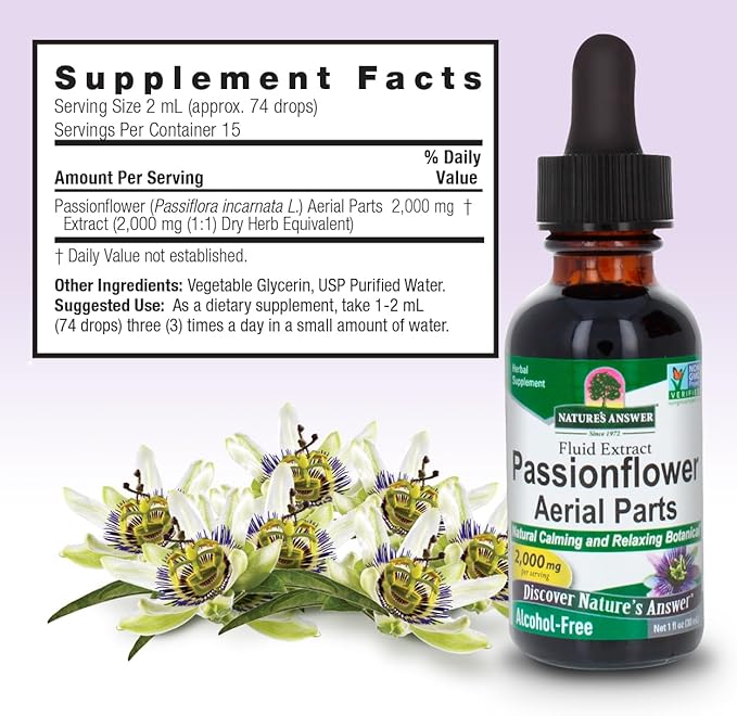 Nature's Answer Passion Flower | Super Concentrated | Liquid Herbal Tincture Supplement Drops | Natural Calming Botanical | Non-GMO | Alcohol-Free, Gluten-Free & Vegan 1oz