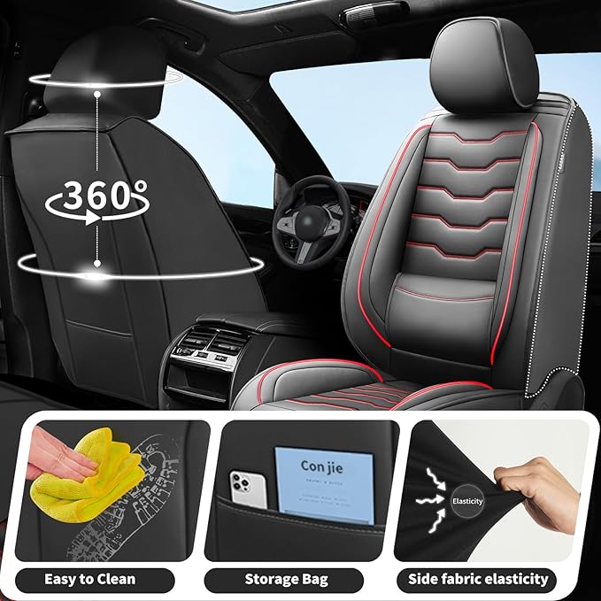 Fit CRV Car Seat Covers Premium Leather for Honda CRV cr-v 2011-2025 2026. Waterproof， Breathable, Scratch-Resistant & All-Weather Seat Cushion Protector (Full Set,Red Line Black)
