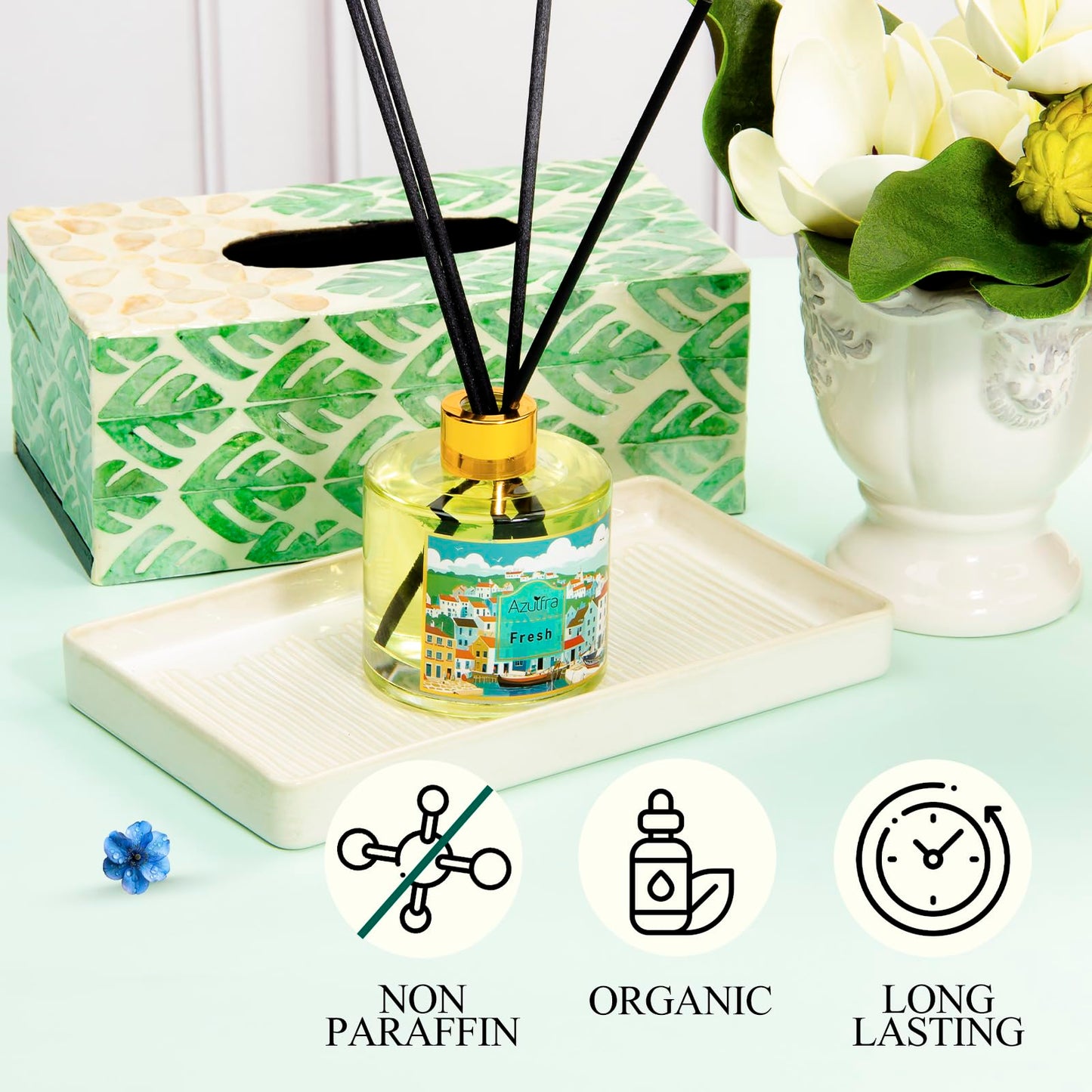 Reed Diffuser Set, 6.7oz(200ml) Fresh Scented Diffuser for Home with 6 Sticks,Home Fragrance Scent Essential Oil Stick Diffuser for Bathroom Shelf Decor