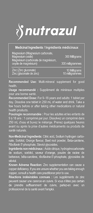 Nutrazul Active Magnesium and Zinc Effervescent Tablets | 60 Tablets | Magnesium Supplements for Muscle Recovery & Electrolyte Balance | Orange Flavor