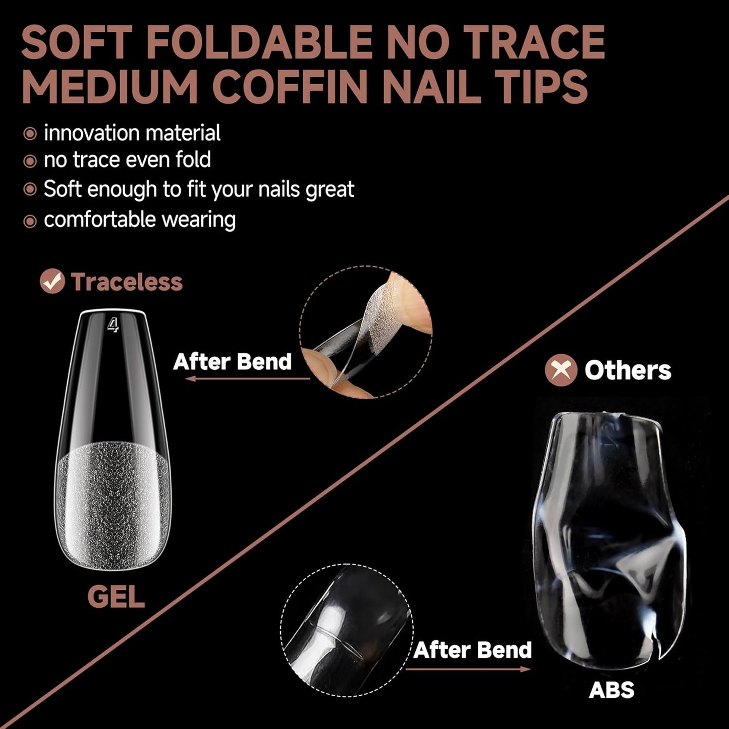UNA GELLA Square Toe Nail Tips | 504 Pcs Soft Gel Full Cover | DIY Pedicure