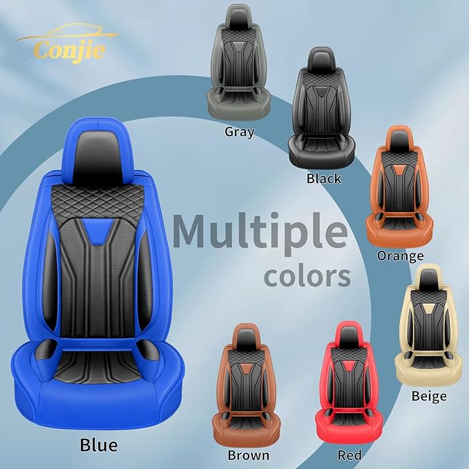 Fit Sentra Car Seat Covers Compatible with Nissan Sentra 2001-2025 2026 - Premium Leather， Waterproof Breathable， All-Weather Seat Cushion Protecto&Airbag Compatible (2 Front Seat Blue&Black)
