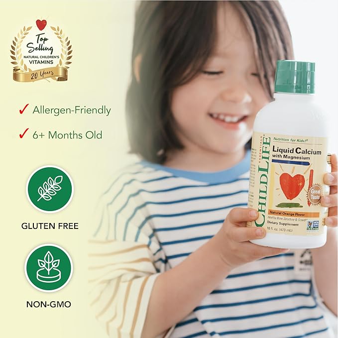 CHILDLIFE ESSENTIALS Liquid Calcium Supplement for Kids - Baby Calcium with Magnesium, Zinc, and Vitamin D3 - Orange Flavor, 16 fl oz (1 Pack)