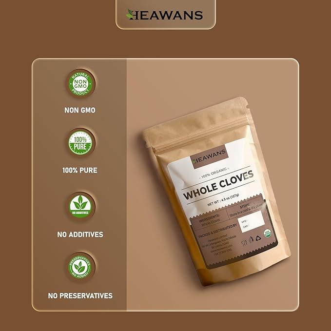 Heawans Hand Picked Premium Grade Organic Whole Cloves 4.5 oz, Packed in a USDA certified farm.