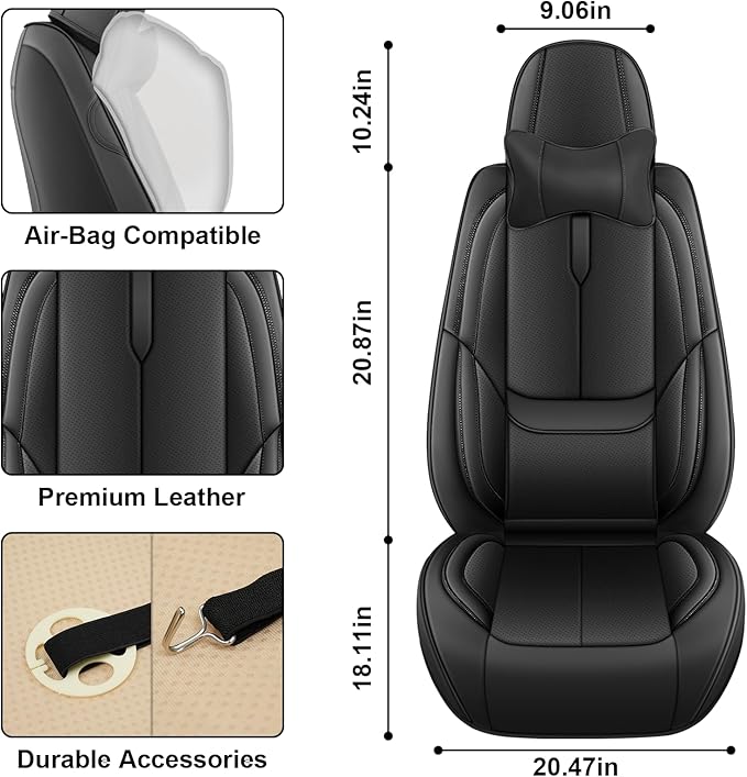 Fit for 98% of Mercedes Benz Car Seat Covers with Headrests, Premium Nappa Leather Seat Cover, Fully Wrapped Protect Modern Style Seat Cover (2-Seat Luxury, Classic Black)