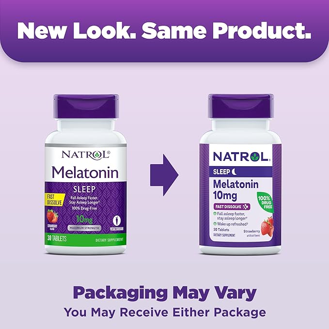Natrol Fast Dissolve Melatonin 10 mg, Melatonin Supplements for Restful Sleep, Sleep Support for Adults, 30 Strawberry-Flavored Tablets, Up to a 30 Day Supply