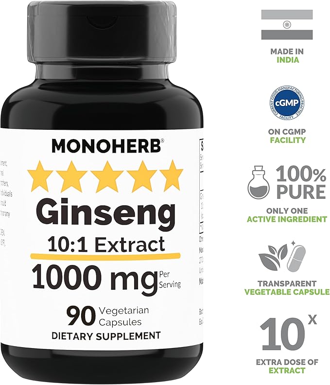 Ginseng Extract 1000 mg - 90 Vegetarian Capsules