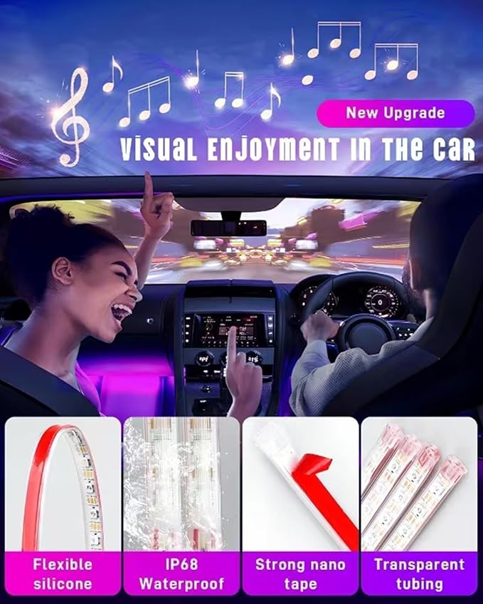 Car LED Lights, 72 LED Smart Car Interior Lights RGB with App Remote Control,Multicolor Footwell Under Dash Inside Light Kits Music Sync Mode, for Vehicle Internal, SUV, Trucks, 12V