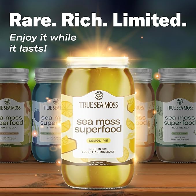 TrueSeaMoss Sea Moss Gel – Made in USA – Wildcrafted Seamoss, Fresh Fruits & Sea Vegetables – Lemon Pie, Pack of 5 (Labels may Vary)