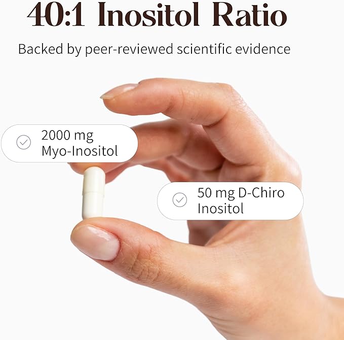 Pure 40:1 Inositol - Myo + D-Chiro Inositol Supplement - for Women with Fertility, Skin, & Menstrual Cycle Needs - 3 Bottles
