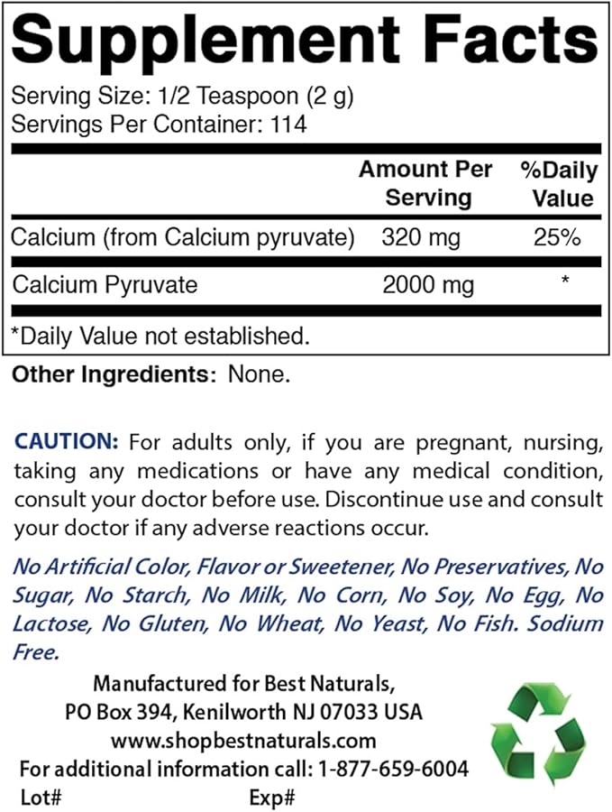 Calcium Pyruvate Powder 8 OZ & Magnesium Oxide 500 mg