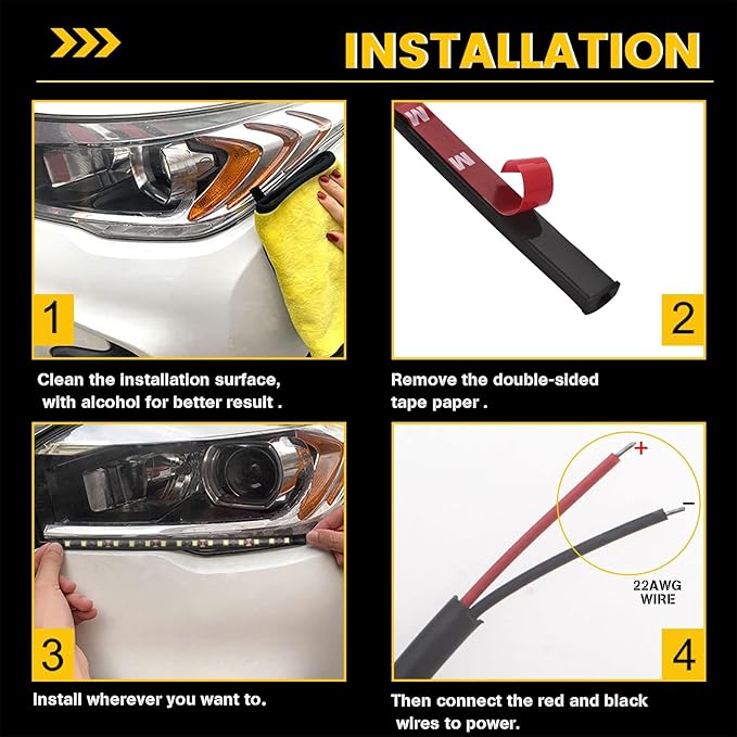 YM E-Bright Amber/Yellow Led Strip Lights for Cars 5050 SMD Waterproof Golf Cart Underglow Lights for Motorcycles Boat Scooter Bike Interior Exterior Decoration DC-12V,Pack of 4