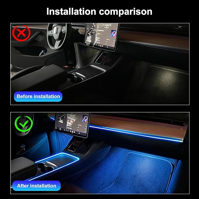 6 Meters Optic Fiber Car Ambient Lighting with Bluetooth App Control 64 Colors Multicoloured Music Interior Lighting Kit DC 12V 1W