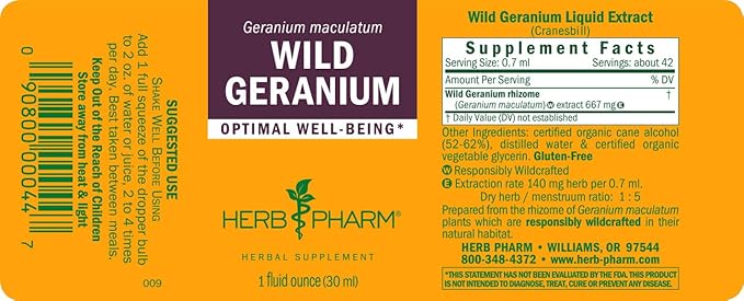 Herb Pharm Wild Geranium (Cranesbill) Liquid Extract - 1 Ounce (Pack of 2)