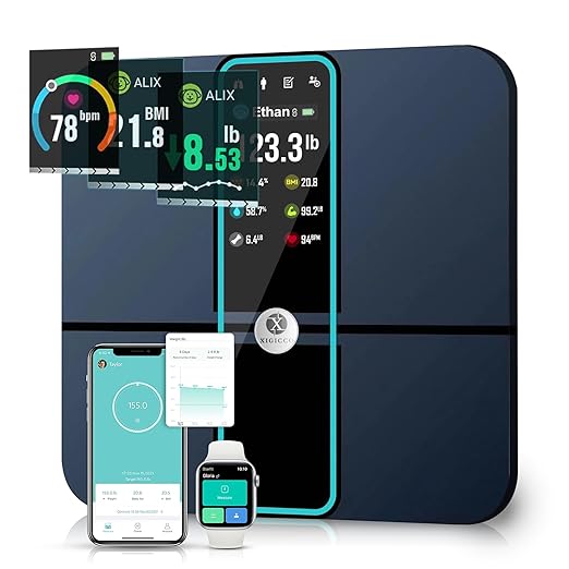 Smart Scale for Body Weight, Fat with FSH, HSA, LCD, 3.5 ft TFT Color Display, Digital Bathroom Weighing Machine for Accurate BMI Muscle Mass Composition, Heart Rate with Fitness App