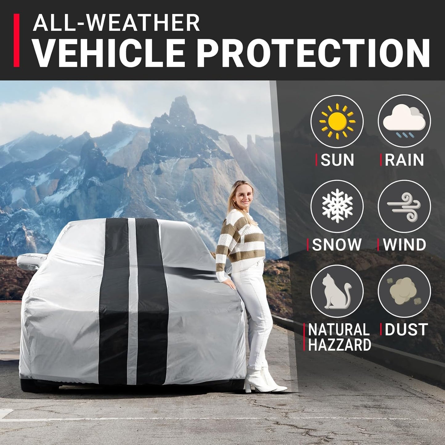 iCarCover Custom Car Cover for Buick Allure (2005-2010) Waterproof All-Weather Rain Snow UV Sun Protector Full Exterior Indoor Outdoor Car Cover (Stripe - Gray/Black)