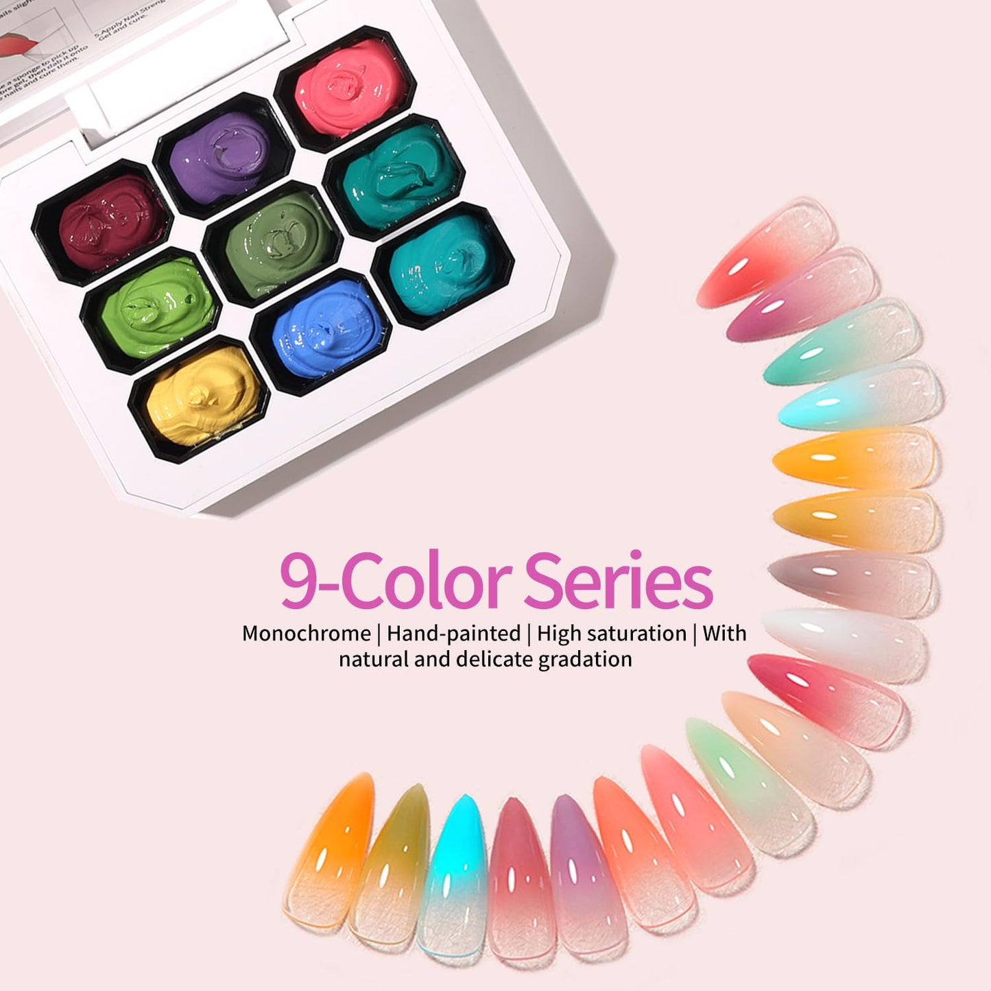 Ombre Gel Polish Nail Sponges for Ombre 9 Series Colorful Blush Effect Gradient painting gel ombre & pat paint for nails Multistyle French Manicure Nail Art DIY Home (A6, 1)