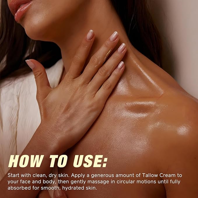 Beef Tallow Skin Care with Castor Oi & Frankincenses, Grass Fed Whipped Tallow Honey Balm for Face & Body, Natural Moisturizer Hydrates, Deeply Nourishes, Enhances Natural Radiance