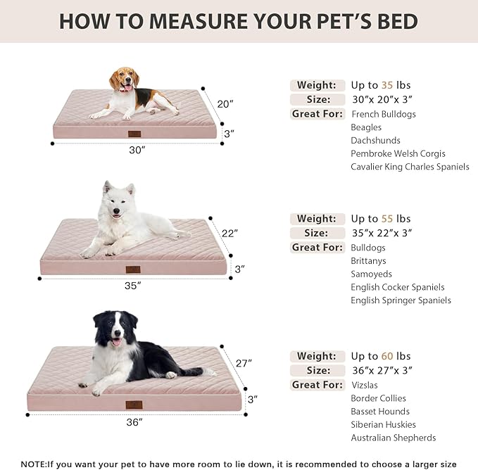 WNPETHOME Orthopedic Dog Bed Medium Size Dog, Waterproof Medium Dogs Bed with Removable Washable Cover, Multi-Needle Quilting Dogs Crate Bed