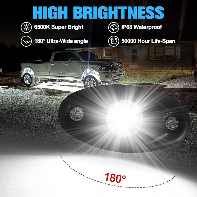 20pods White Rock Lights Dc 12v-80v 6000k Aluminum Alloy Pure White Led Rock Lights with Switch Wiring Harness Kit Ip68 Waterproof for Trucks Pickup Offroad Car SUV Utv ATV Rv Fends Underglow Lights