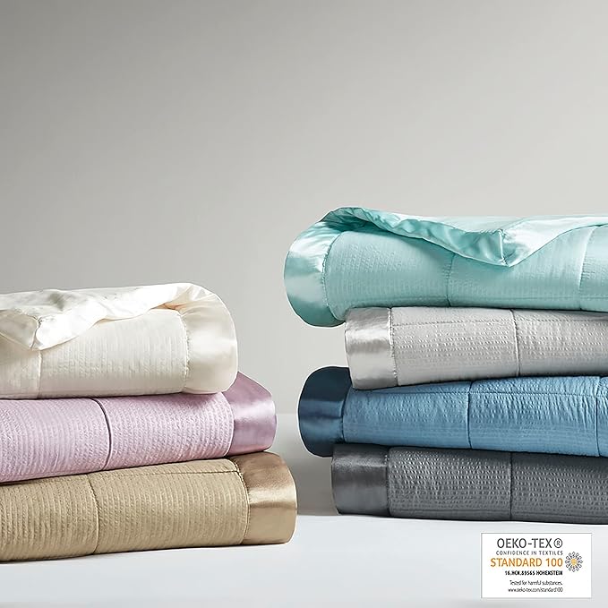 Madison Park Cambria Down Alternative Blanket, Premium 3M Scotchgard Moisture Wicking Treatment, Lightweight and Soft Bed Cover For Summer with Satin Trim, Oversized Full/Queen Taupe