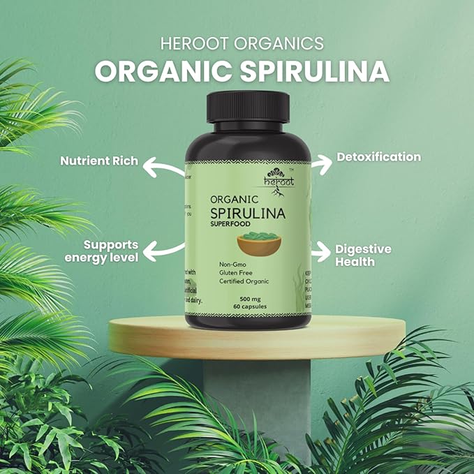 Organic Spirulina Protein Powder Capsules - Vitamins & Minerals for Energy - Vegetarian, Gluten Free 100% Pure Superfood for Optimal Health (120 Capsules)