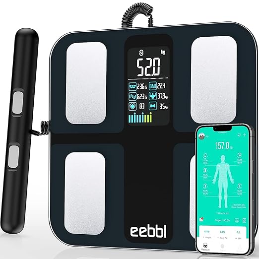 Weight Scale for Body Fat with Handle, 20 Precise Body Biological Analyzer, Digital Bathroom Weighing Bluetooth Scale, Body Composition Monitor Health Analyzer 400 lbs - Black，with Baby/Pet Mode