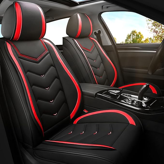 Car Seat Covers for Hyundai Sonata 2002-2026, Premium Nappa Leather Car Seat Cover, Stylish Sport Seat Covers， Automobile Seat Cover Sets.(Standard 2 Seats/Black Red)