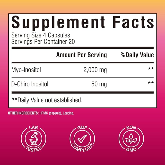 Inositol Supplement, Myo-Inositol & D-Chiro Inositol Fertility Supplements for Women, 40:1 Ideal Ratio, Hormone Balance and Ovarian Support, 80 Vegan Capsules