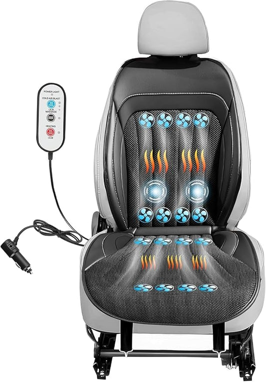 Ventilated Black Front Seat Cooling Seat Cover, 16 Fans 3 in 1 with Air Conditioning Refrigeration Device, Car SUV Universal Cooling Seat Cover Covers with Massage (Black)