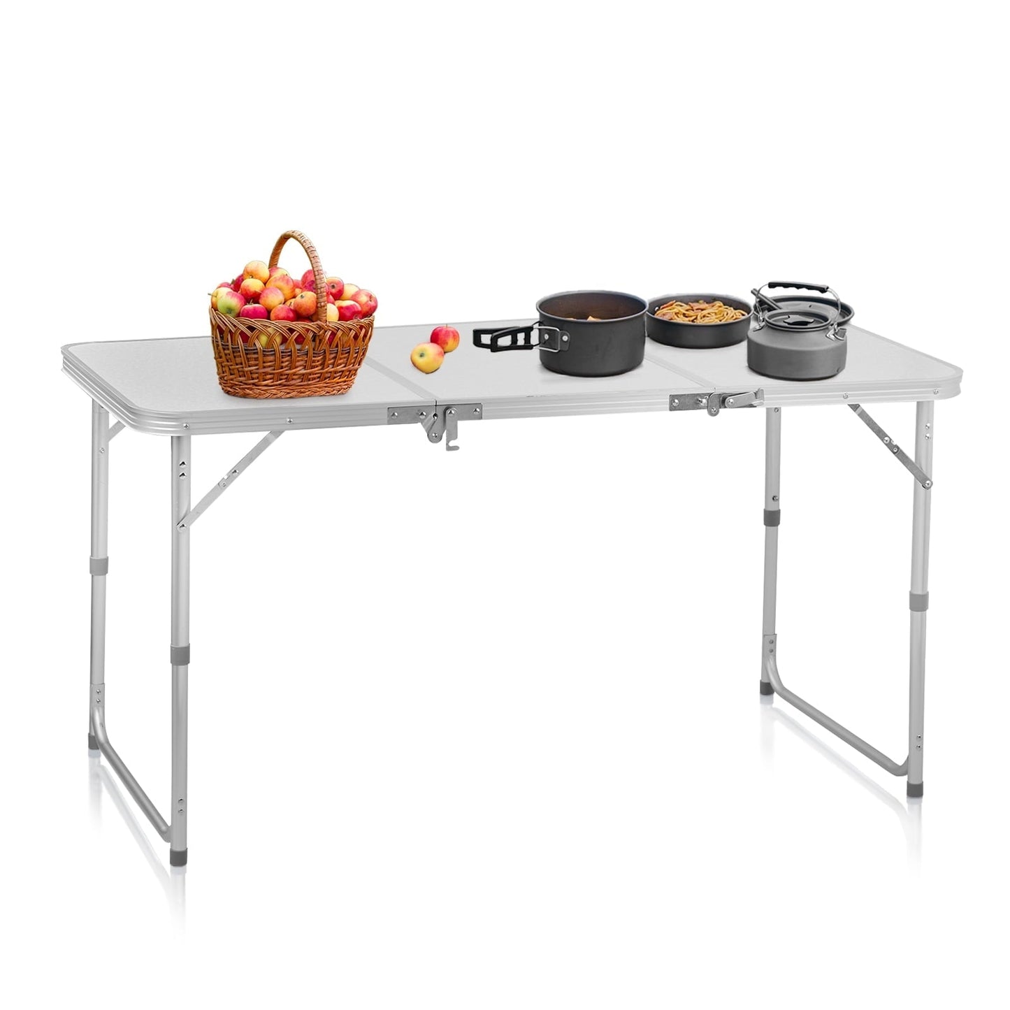 4ft Camping Folding Table, Portable Picnic Table with Adjustable Height, 3 Fold Lightweight Outdoor Aluminum Table for Indoor Travel Beach and Party