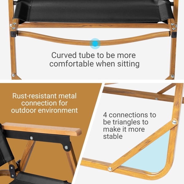 Folding Camping Chairs with 100kg Capacity, Black Imitation Wood Grain