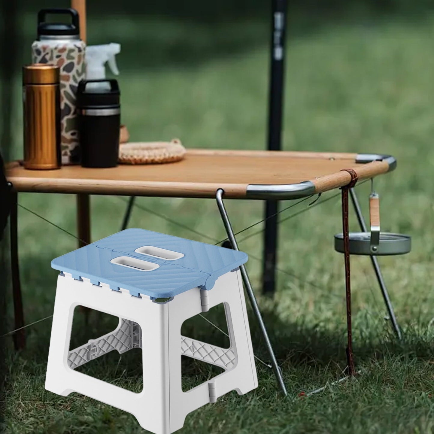 Rwvbm Foldable Plastic Stool Portable Camping Chair Lightweight & Compact 22.5x19x18cm BlueGrayPink No Assembly Needed IndoorOutdoor Use