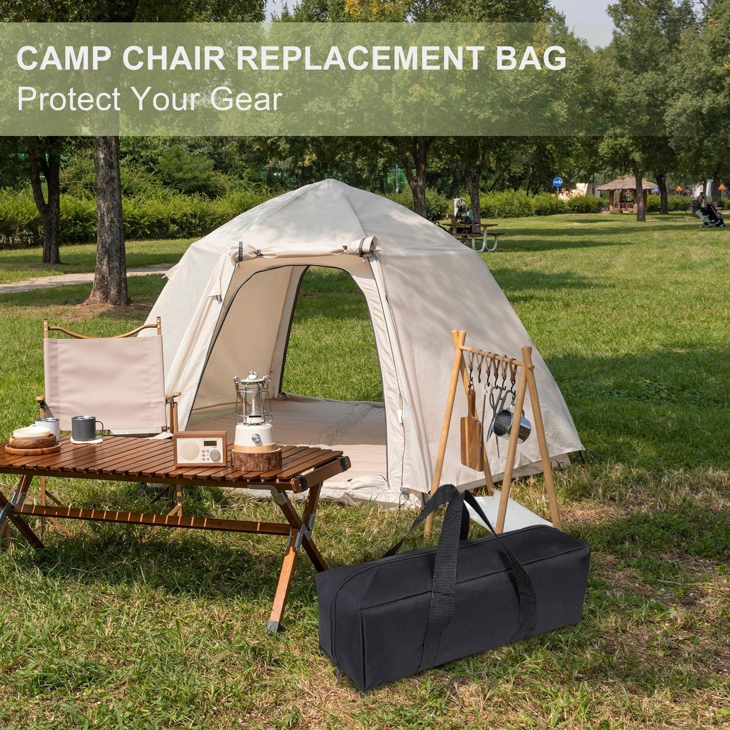 Uxcell Camp Chair Replacement Bag, Camping Folding Chair Bag with Handle Strap, 18 x 7 x 6 Inch for Outdoor (Black)