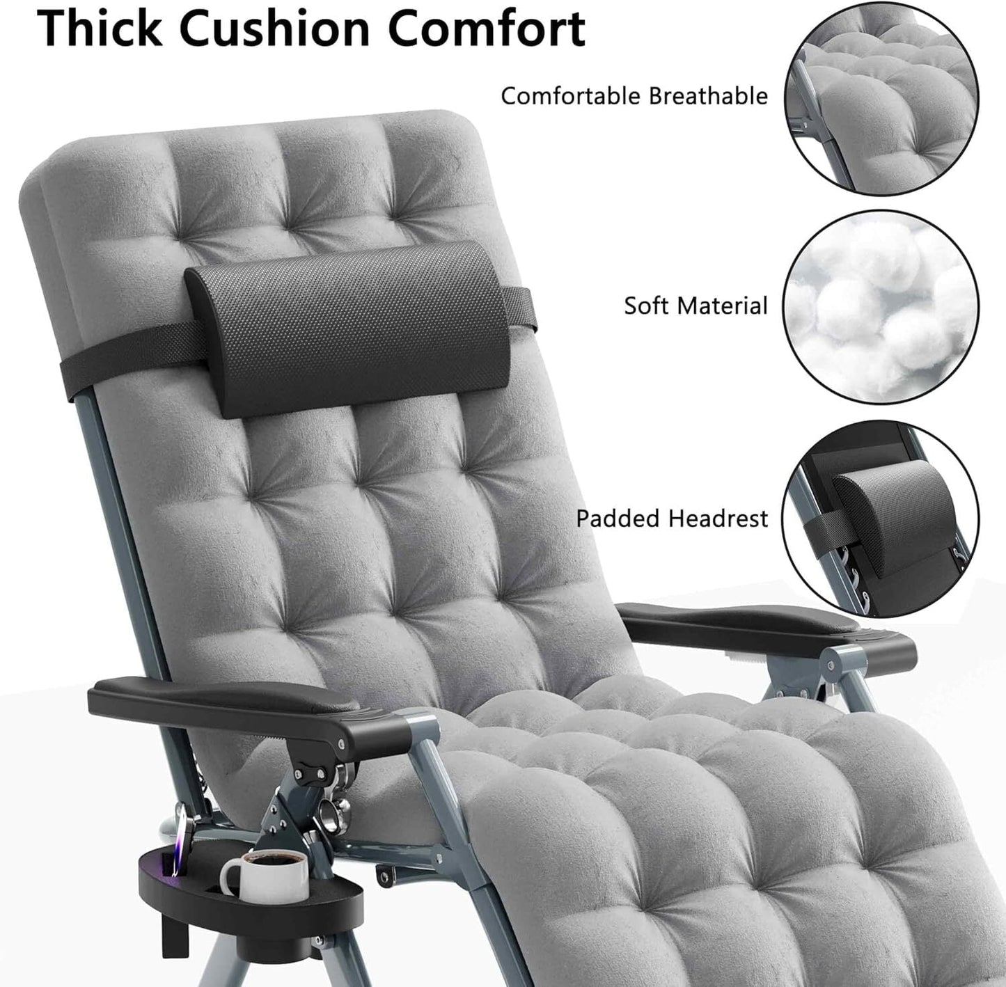 NimbleRest Folding Large Zero Gravity Chair with Removable Cushion & Cup Holder,Gray