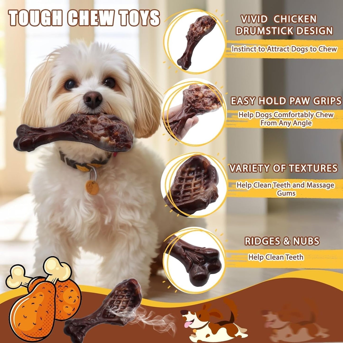 Magicorange Dog Chew Toys for Aggressive Chewers, Dog Toys for Medium Large Dogs, Tough Nylon Concealable Food Toys (Beef+Bacon Flavor, 2 Pack)