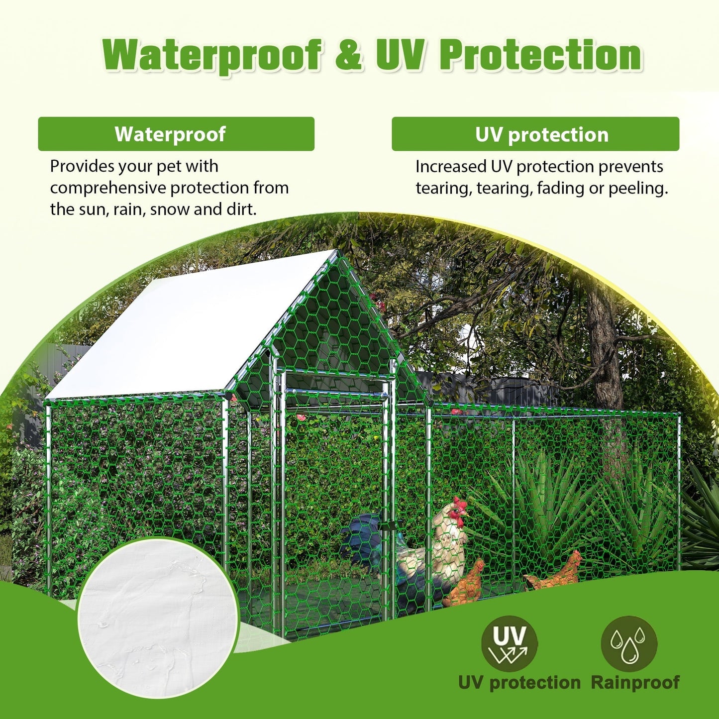 10x3FT Metal Chicken Coop Run Backyard Hen House Poultry Habitat Cage w/Cover
