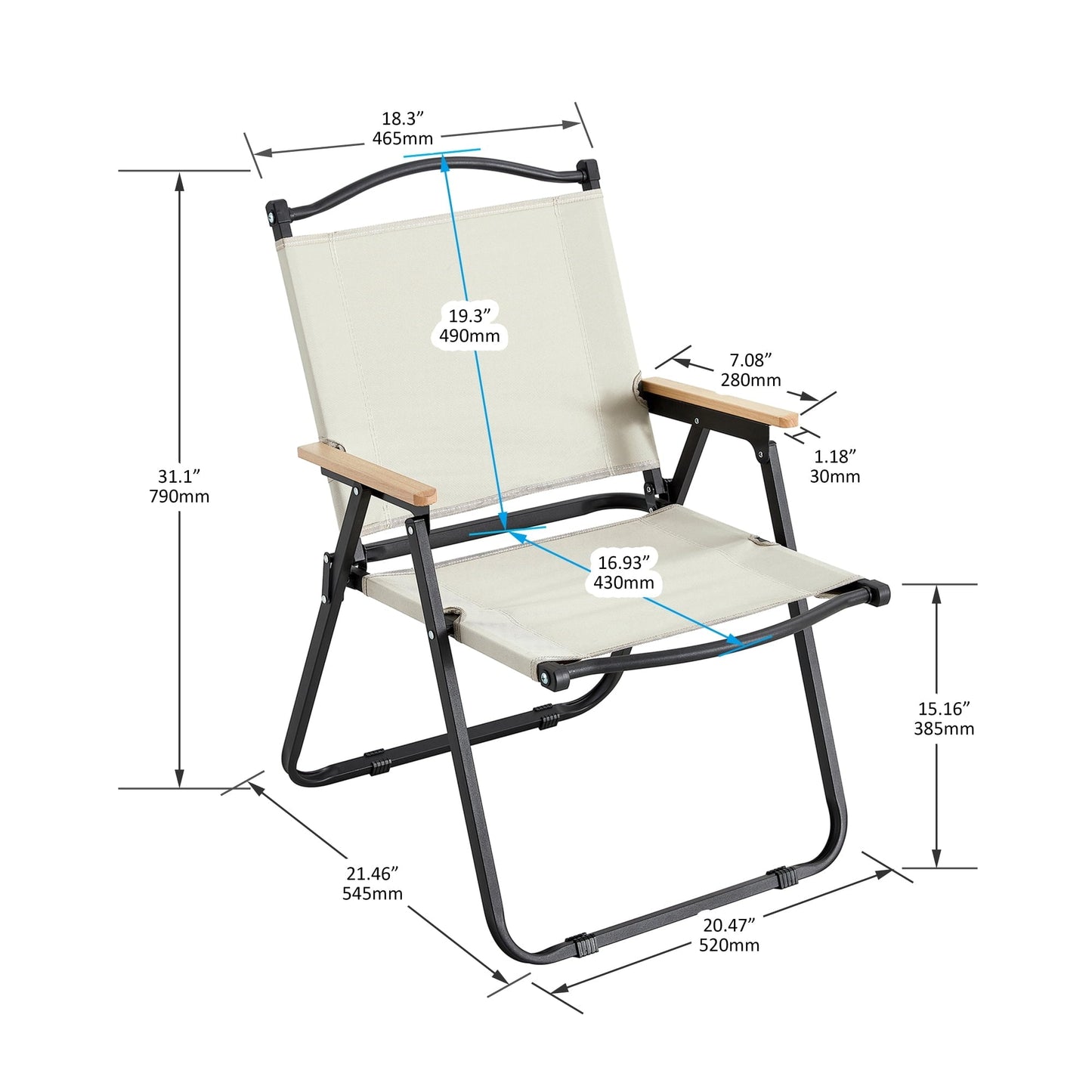 Outdoor Folding Chair for Camping, Picnics, Beach, Backyard, BBQ, Party, Patio, Beige