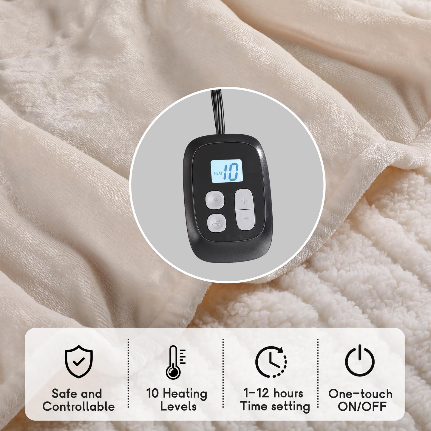 Heated Blanket Electric Blanket Full Size 72''x84'', Soft Flannel Heating Blanket with 1-10 Hour Auto Off - 6 Heat Settings - Machine Washable - Dark Grey