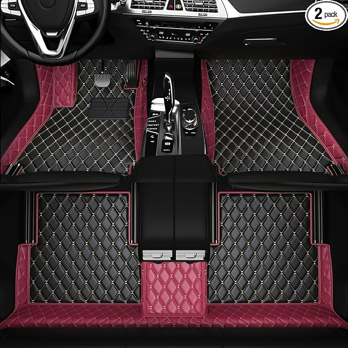 All-Weather car Floor MATS-Suitable for 99% of car Models,Leather car mat, offering Personalized Embroidery and Multiple Color Options,Provide Protection for car Rug (Winered1)