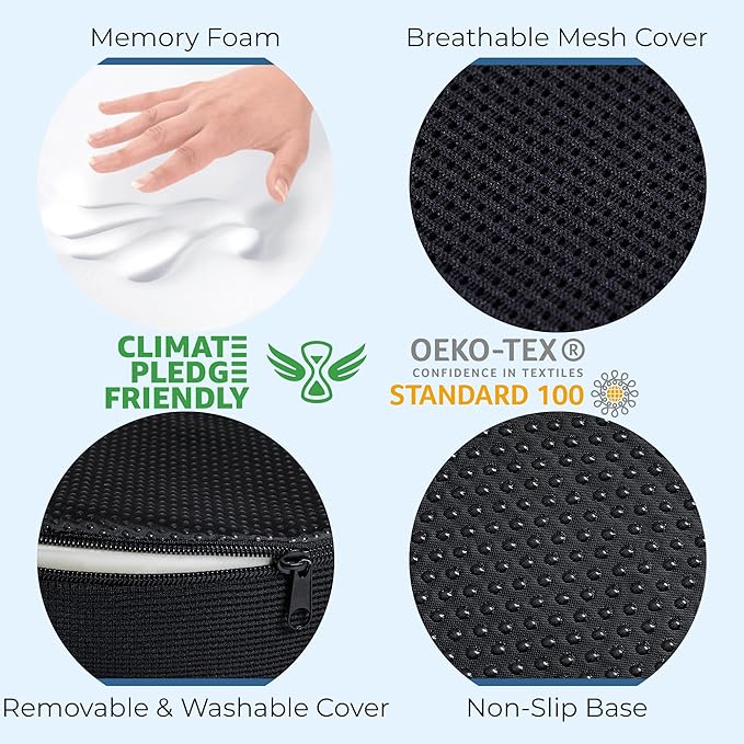 5 STARS UNITED Donut Pillow Hemorrhoid Tailbone Cushion – Large Floor Cushion for Pain Relief – Coccyx, Prostate, Sciatica, Pelvic Floor, Pressure Sores, Pregnancy, Postpartum Recovery, Arctic Black