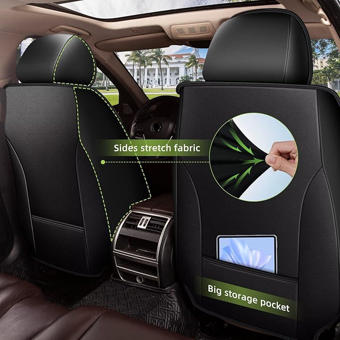 AOMSAZTO 2 Front Seat Covers Fit for VW/Volkswagen Taos 2022-2026: First Row 2PCS Faux Leather Waterproof Seat Covers Automotive Seat Cushion Protector(Black&Grey)